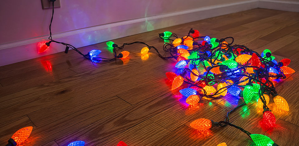 Colorful christmas lights on the floor