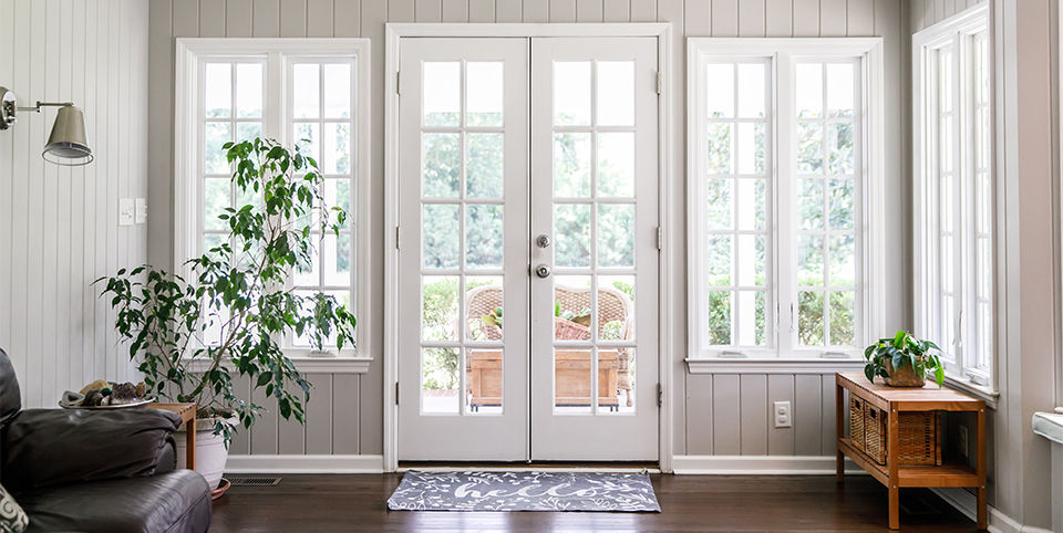Wood-paneled living area
