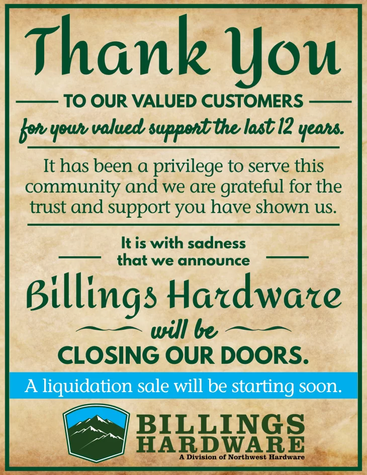 Billings Hardware Closing