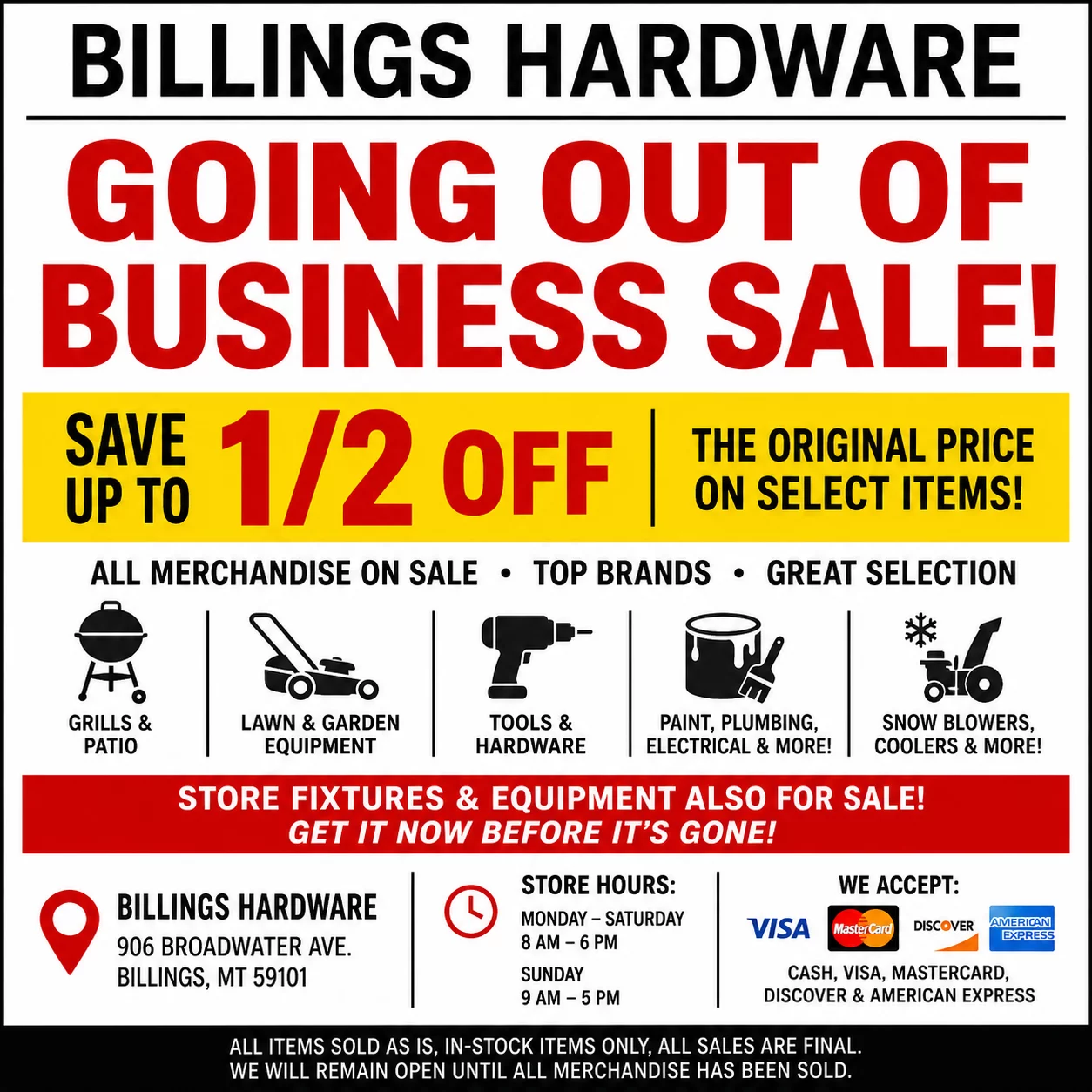 Billings Hardware Closing