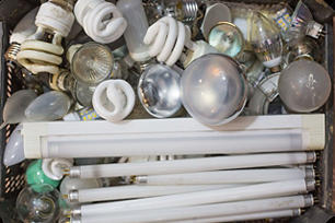 Pile of recycled light bulbs