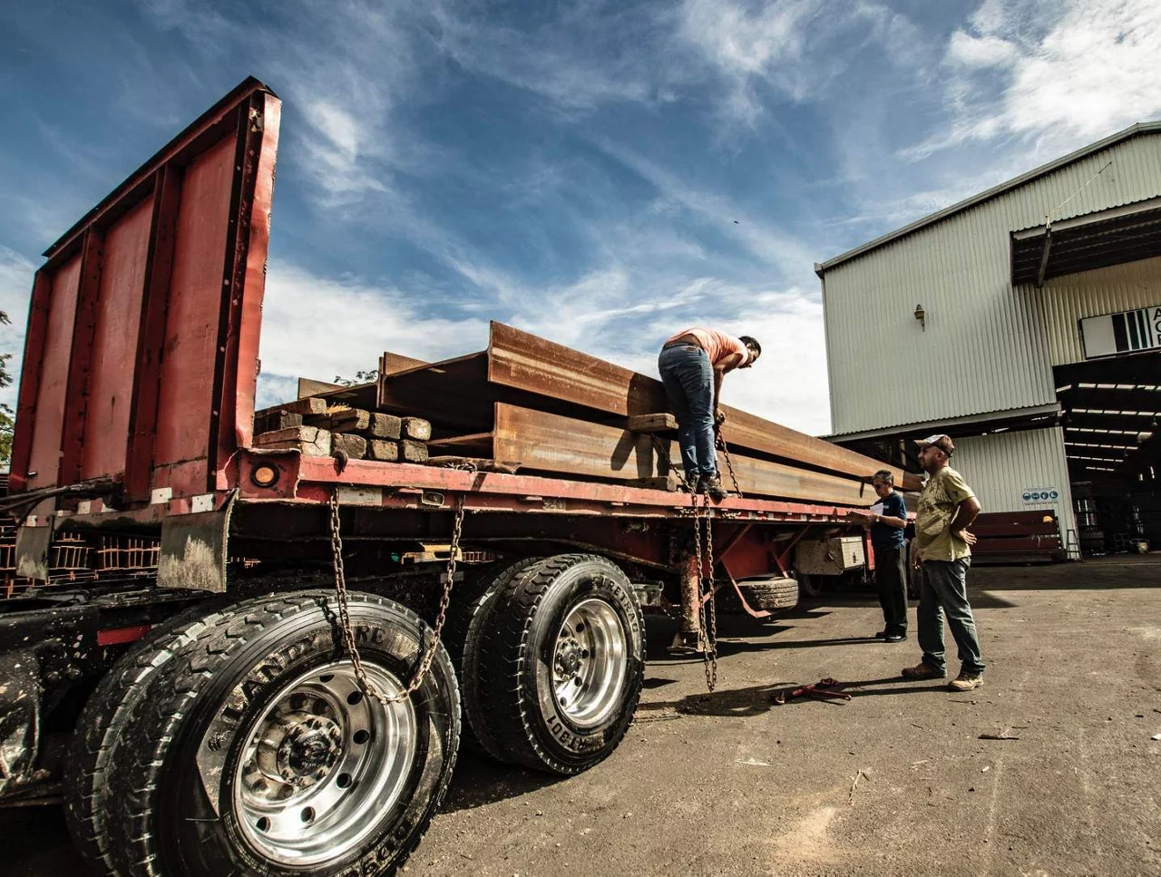 Delivery truck with building materials loaded