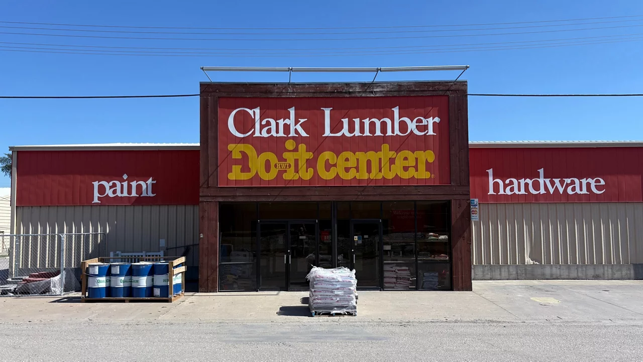 This is an image of the front entrance of Clarks Lumber.