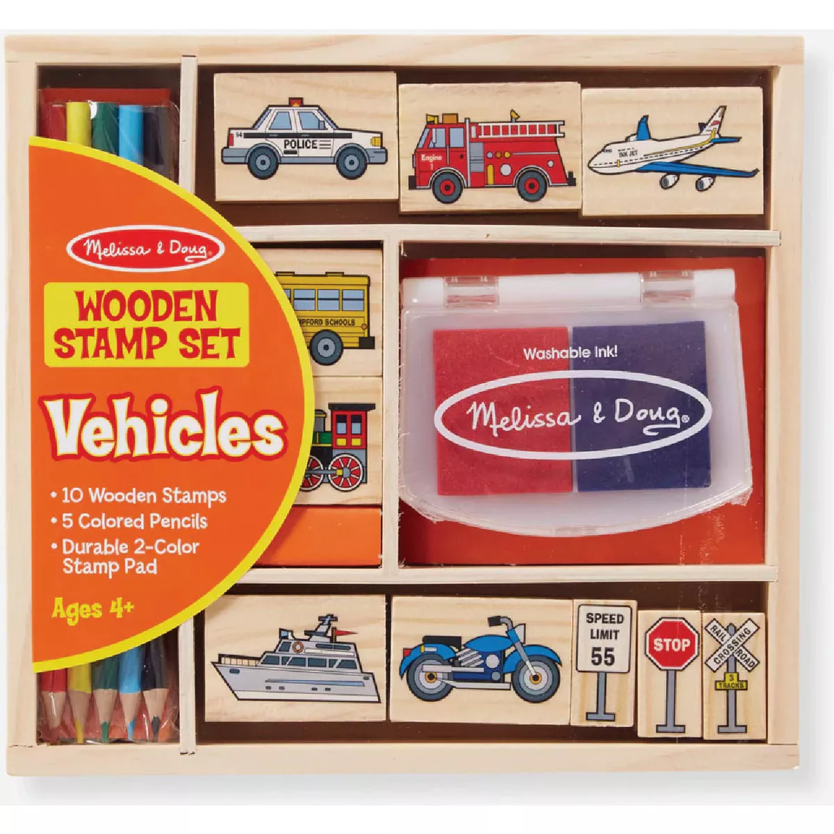 Melissa & Doug Wooden Stamp Set - Vehicles