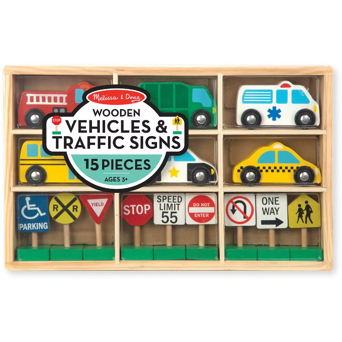 Melissa & Doug Wooden Vehicles & Signs (15-Piece)