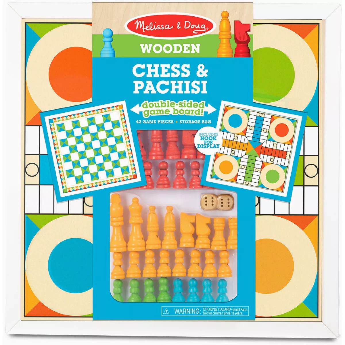 Melissa & Doug Double-Sided Wooden Chess & Pachisi Board Bame