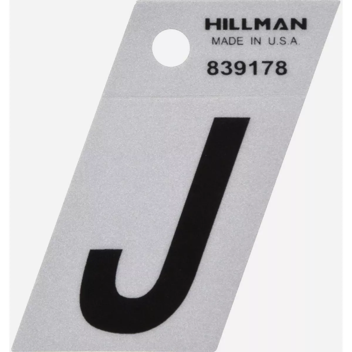Hillman 1.5 Adhesive Letter J Black and Silver Reflective Letter