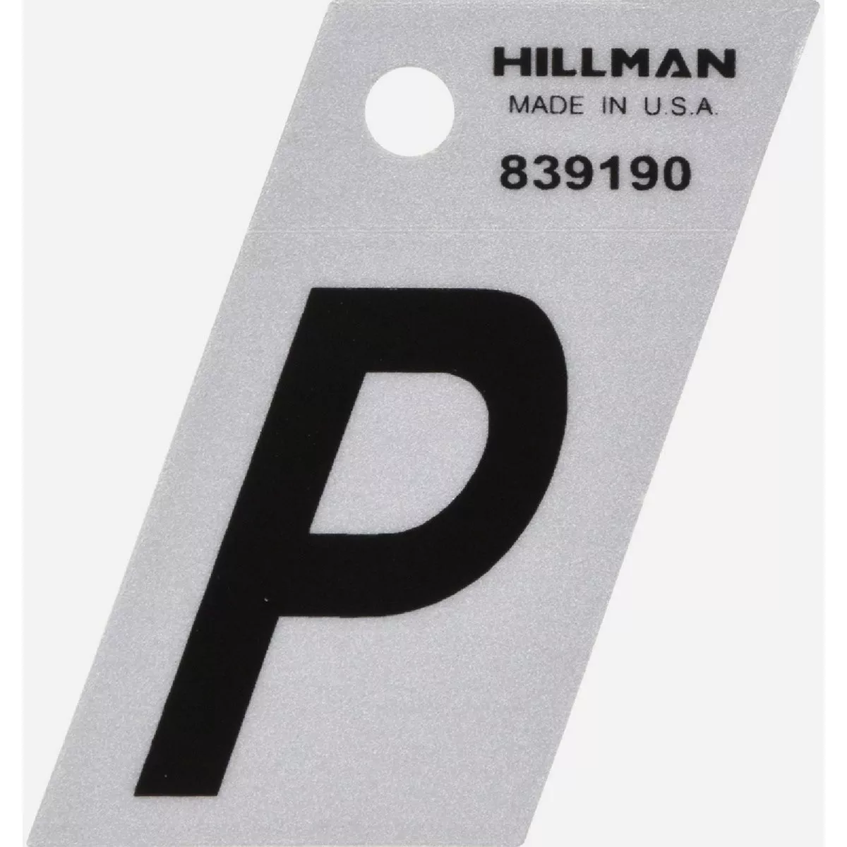 Hillman 1.5 Adhesive Letter P Black and Silver Reflective Letter