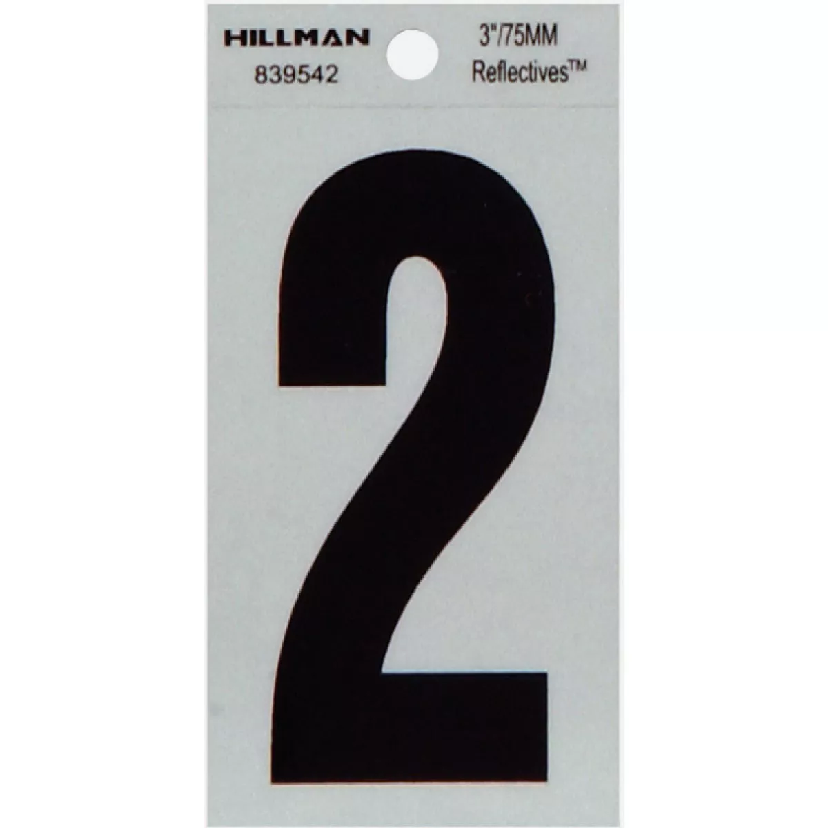 Hillman Adhesive House Number 2 Black and Silver Reflective (3")
