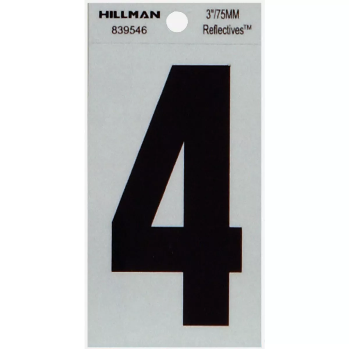 Hillman Adhesive House Number 4 Black and Silver Reflective (3")