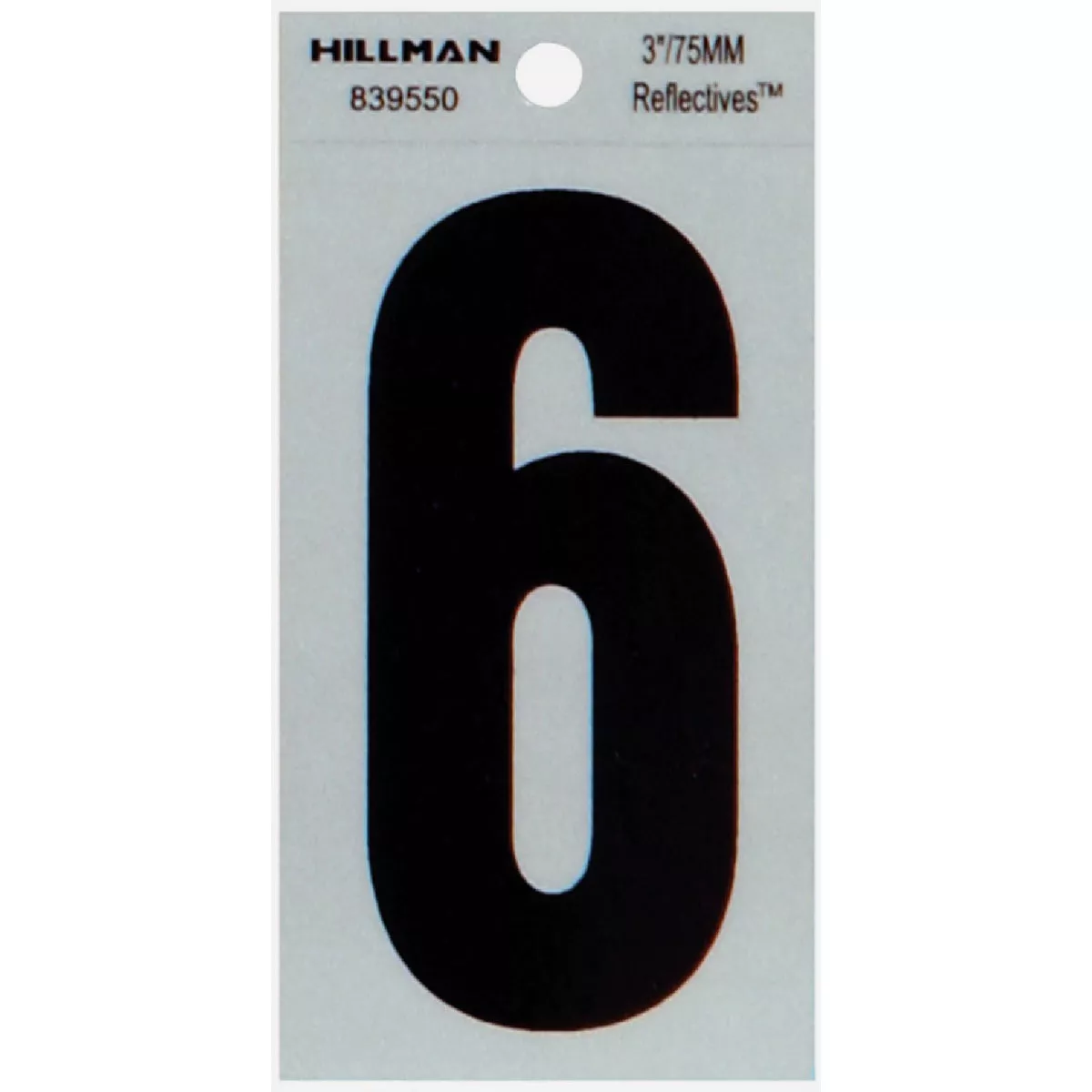Hillman Adhesive House Number 6 Black and Silver Reflective (3")-