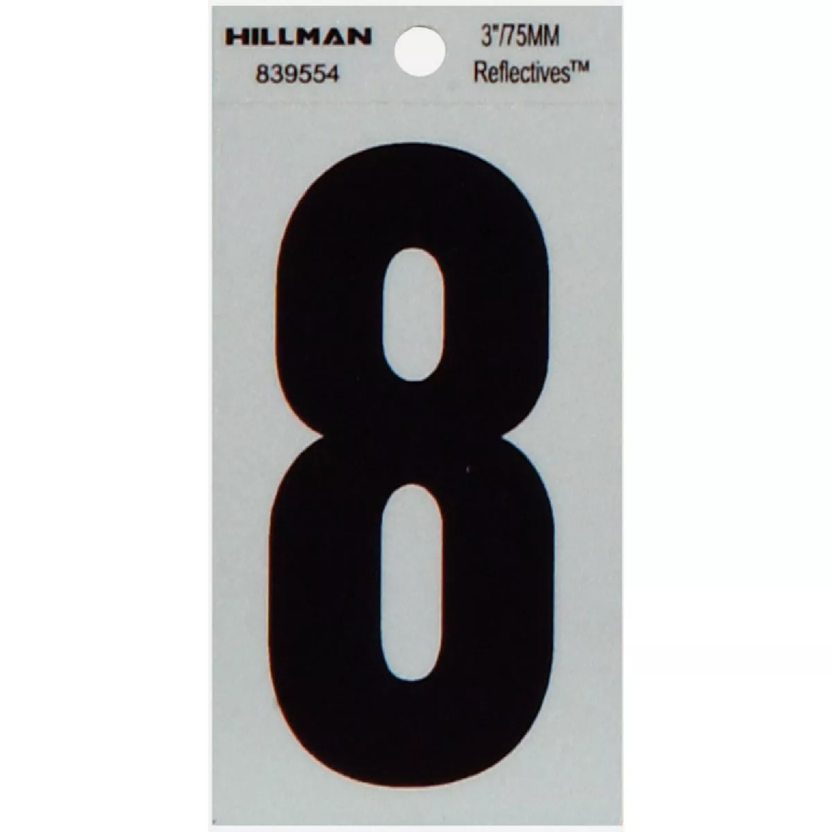 Hillman Adhesive House Number 8 Black and Silver Reflective (3")