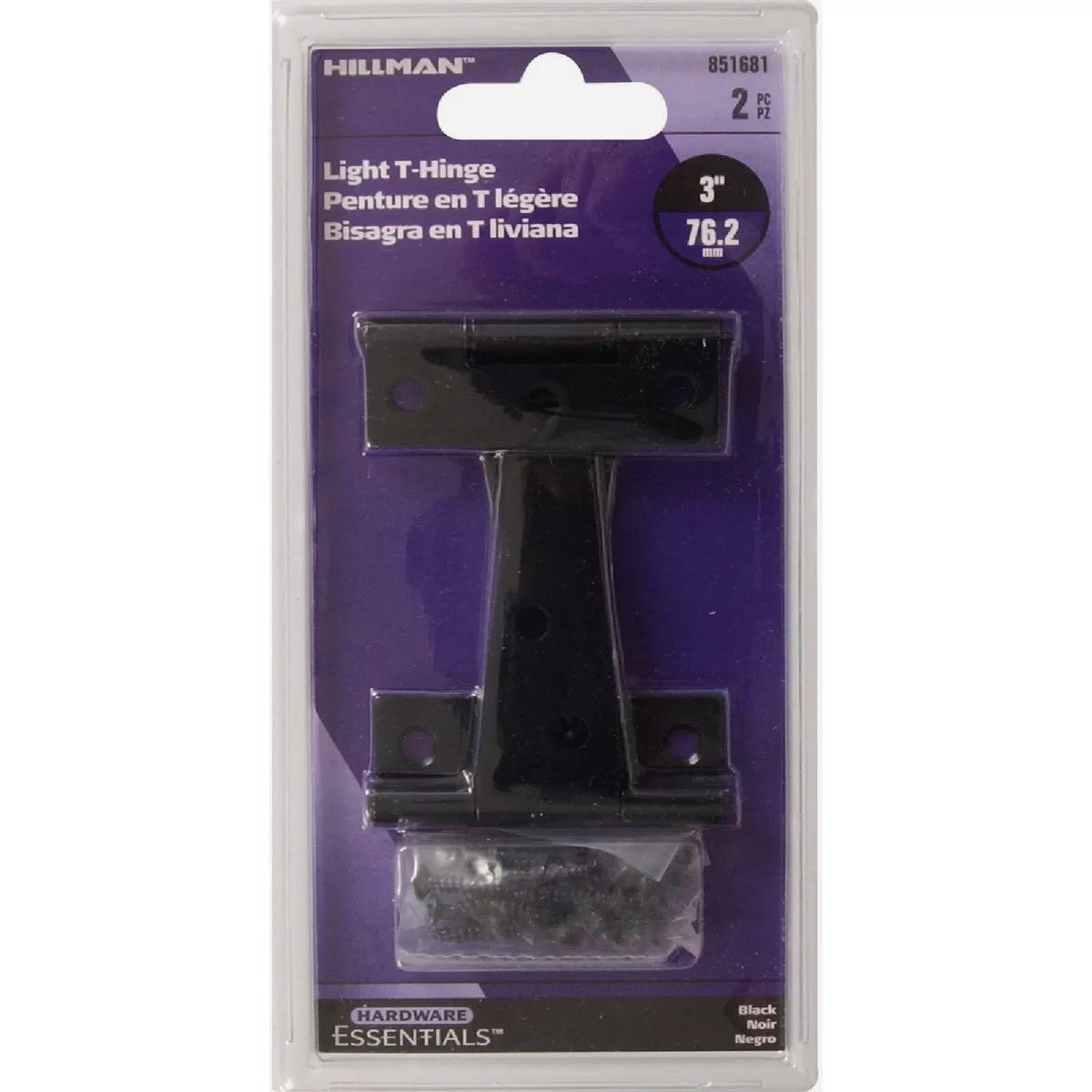 Hardware Essentials 3 In. Black Steel Light Tee Hinge (2-Pack)- - photo 2