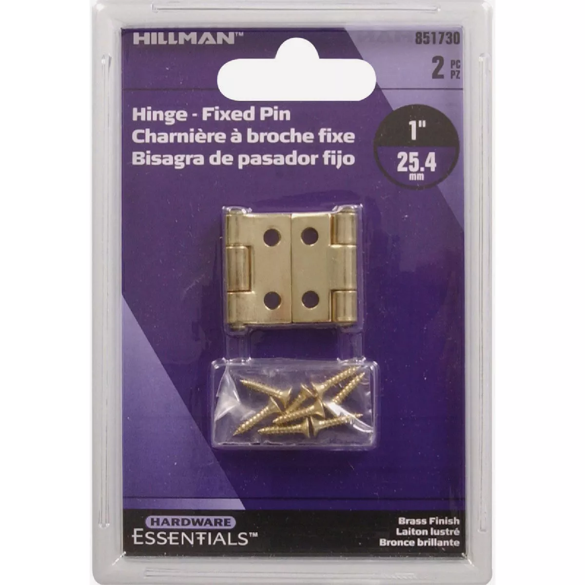 Hardware Essentials 1 In. Brass Fixed Pin Light Narrow Hinge (2-Pack)