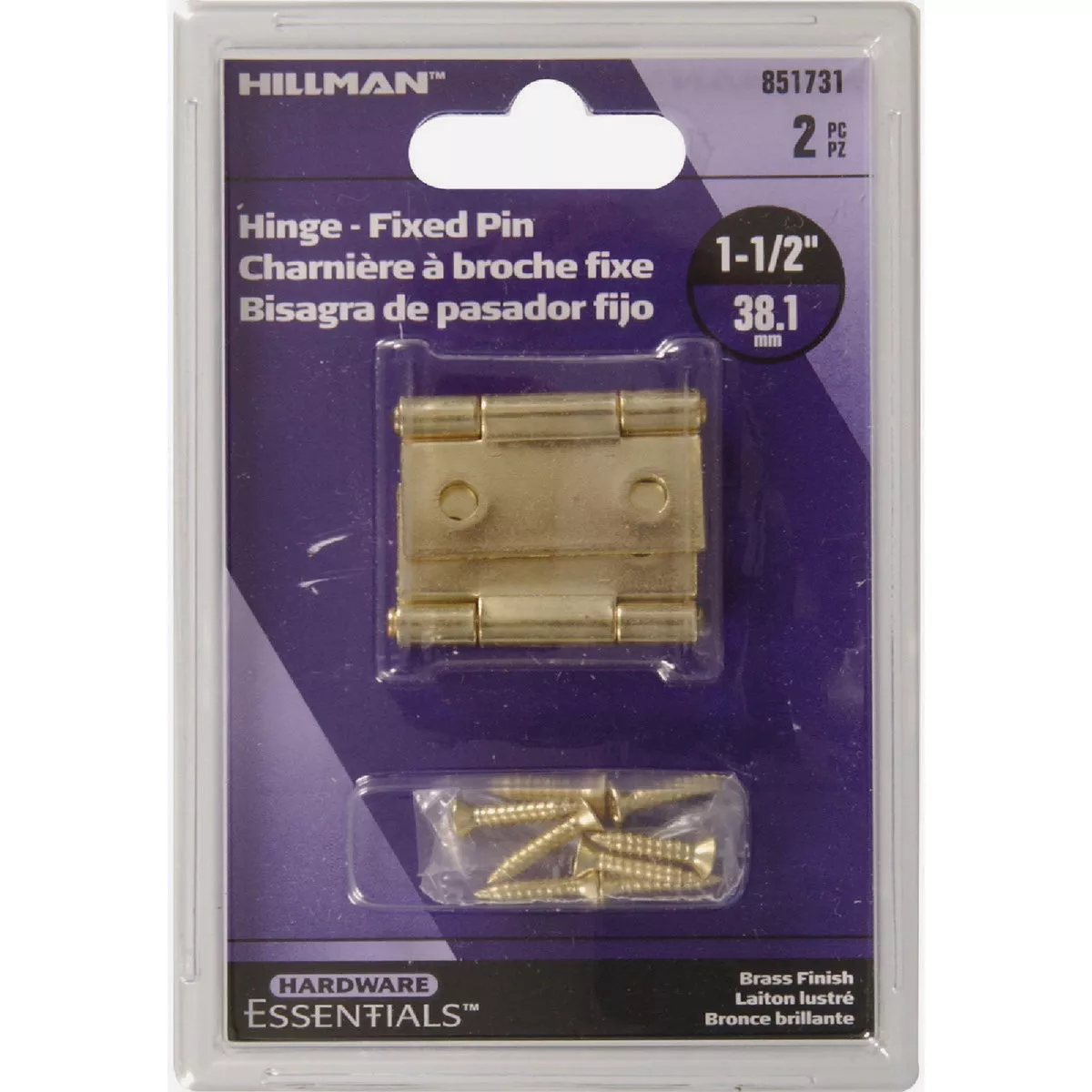 Hardware Essentials 1-1/2 In. Brass Fixed Pin Light Narrow Hinge (2-Pack) - photo 2