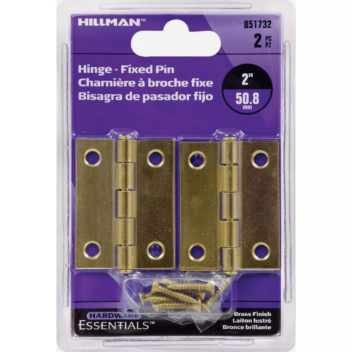Hardware Essentials 2 In. Brass Fixed Pin Light Narrow Hinge (2-Pack) - photo 2