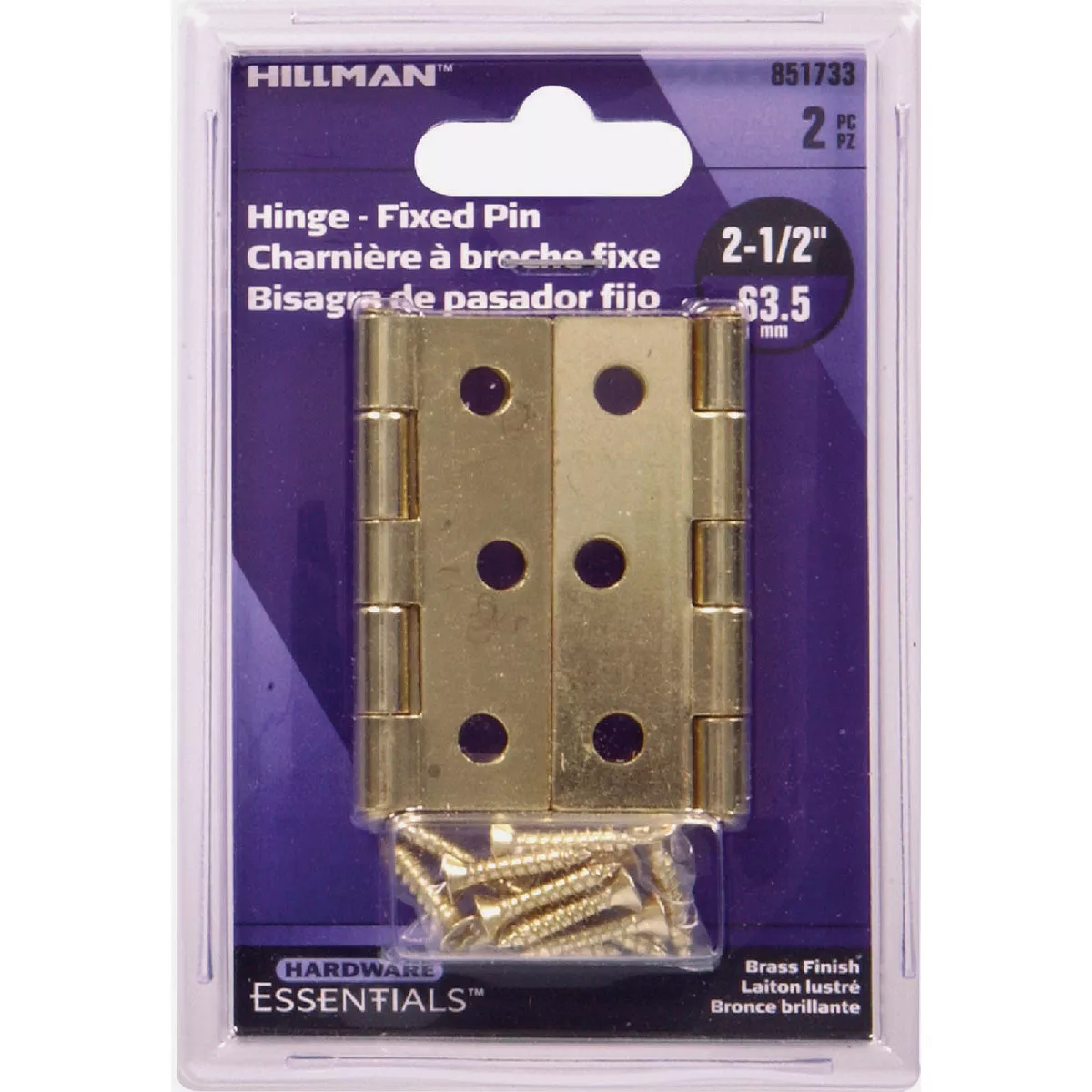 Hardware Essentials 2-1/2 In. Brass Fixed Pin Light Narrow Hinge (2-Pack) - photo 2