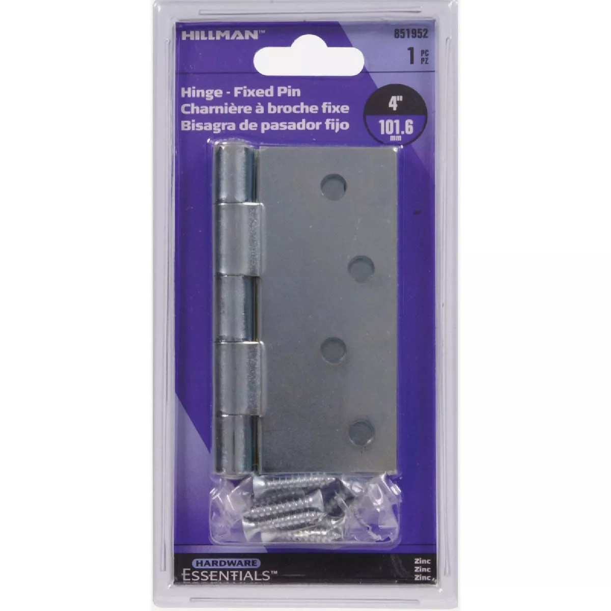 Hardware Essentials 4 In. Zinc Fixed Pin Broad Hinge-