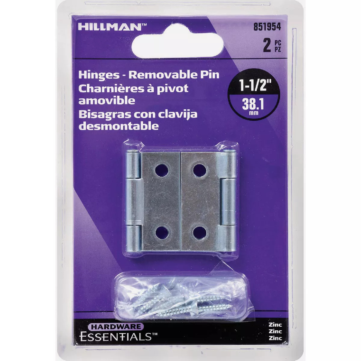 Hardware Essentials 1-1/2 In. Zinc Removable Pin Narrow Hinge (2-Pack)- - photo 2