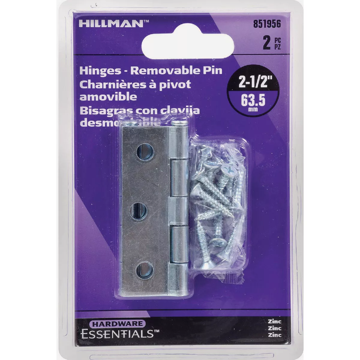 Hardware Essentials 2-1/2 In. Zinc Removable Pin Narrow Hinge (2-Pack) - photo 2