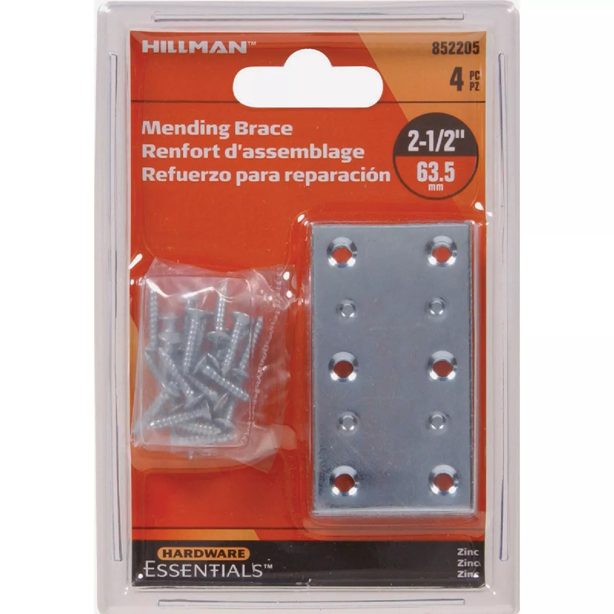Hardware Essentials 2-1/2 In. x 1-3/8 In Zinc Mending Plate (4 Pack)