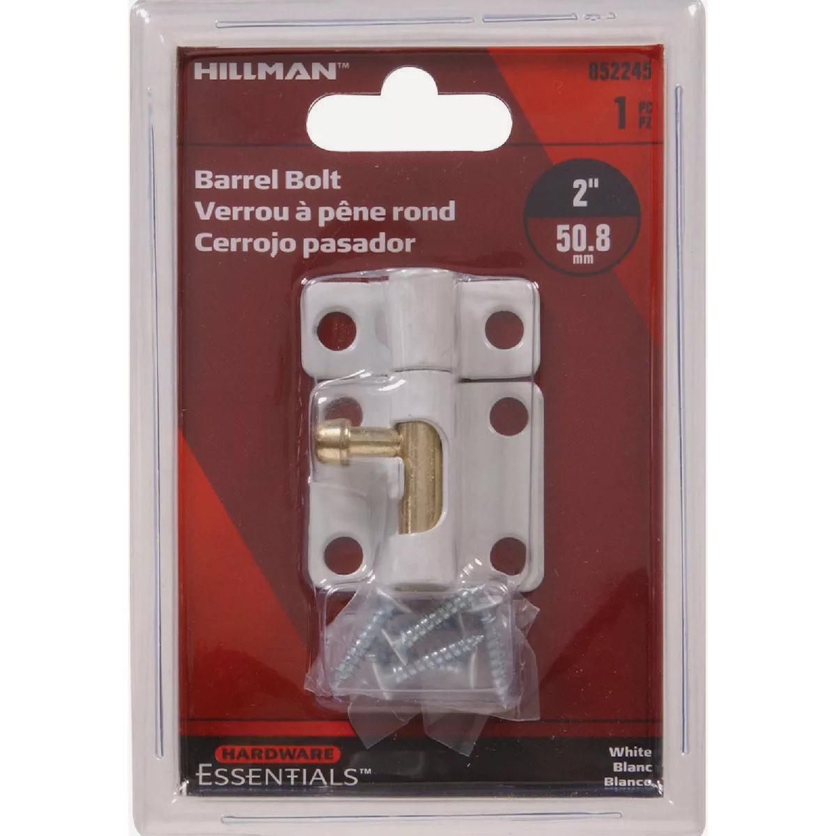 Hardware Essentials 2 In. White Barrel Bolt