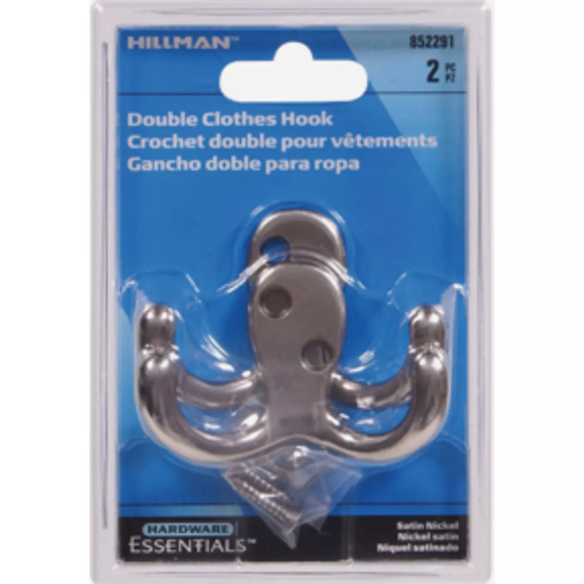 Hardware Essentials Satin Nickel Clothes Double Wardrobe Hook (2-Pack) - photo 2
