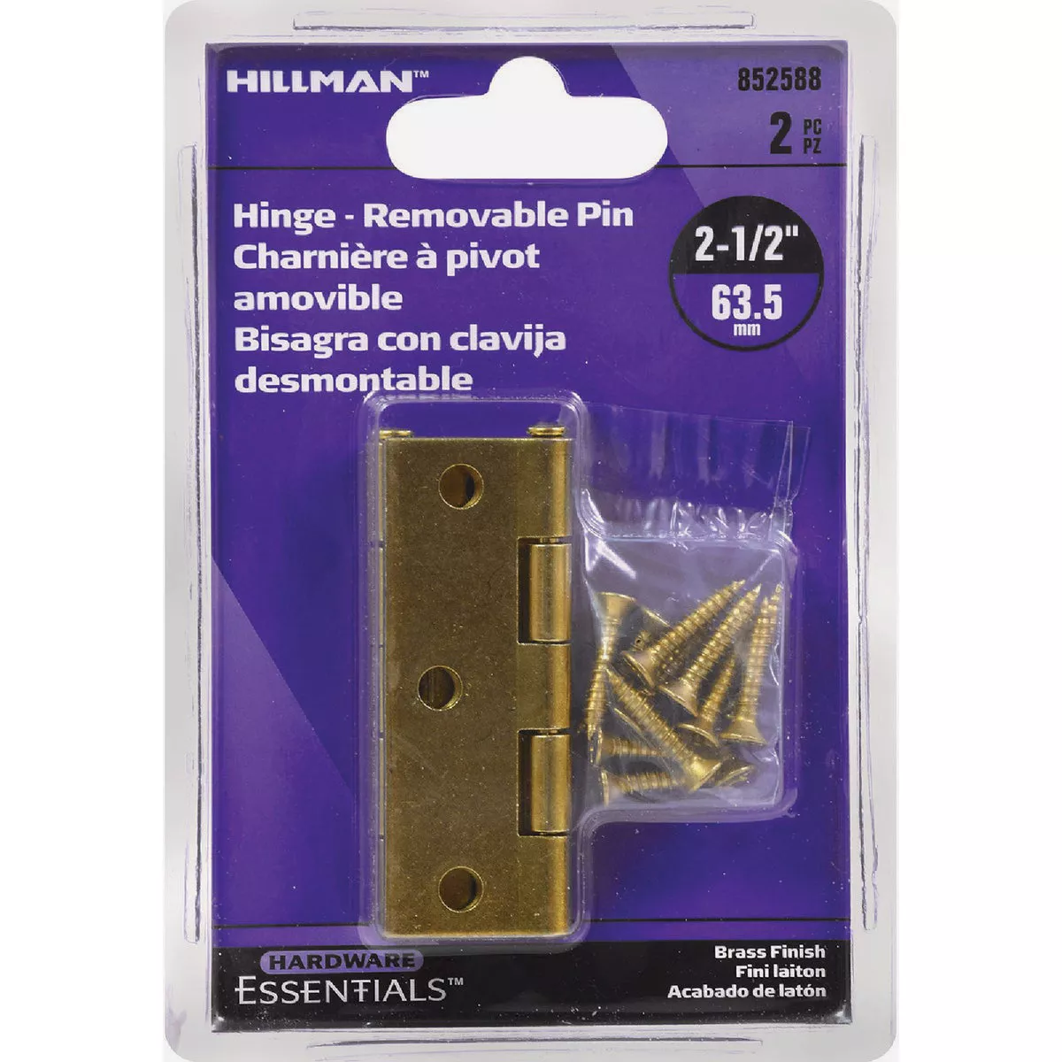Hardware Essentials 2-1/2 In. Brass Removable Pin Narrow Hinge (2-Pack) - photo 2