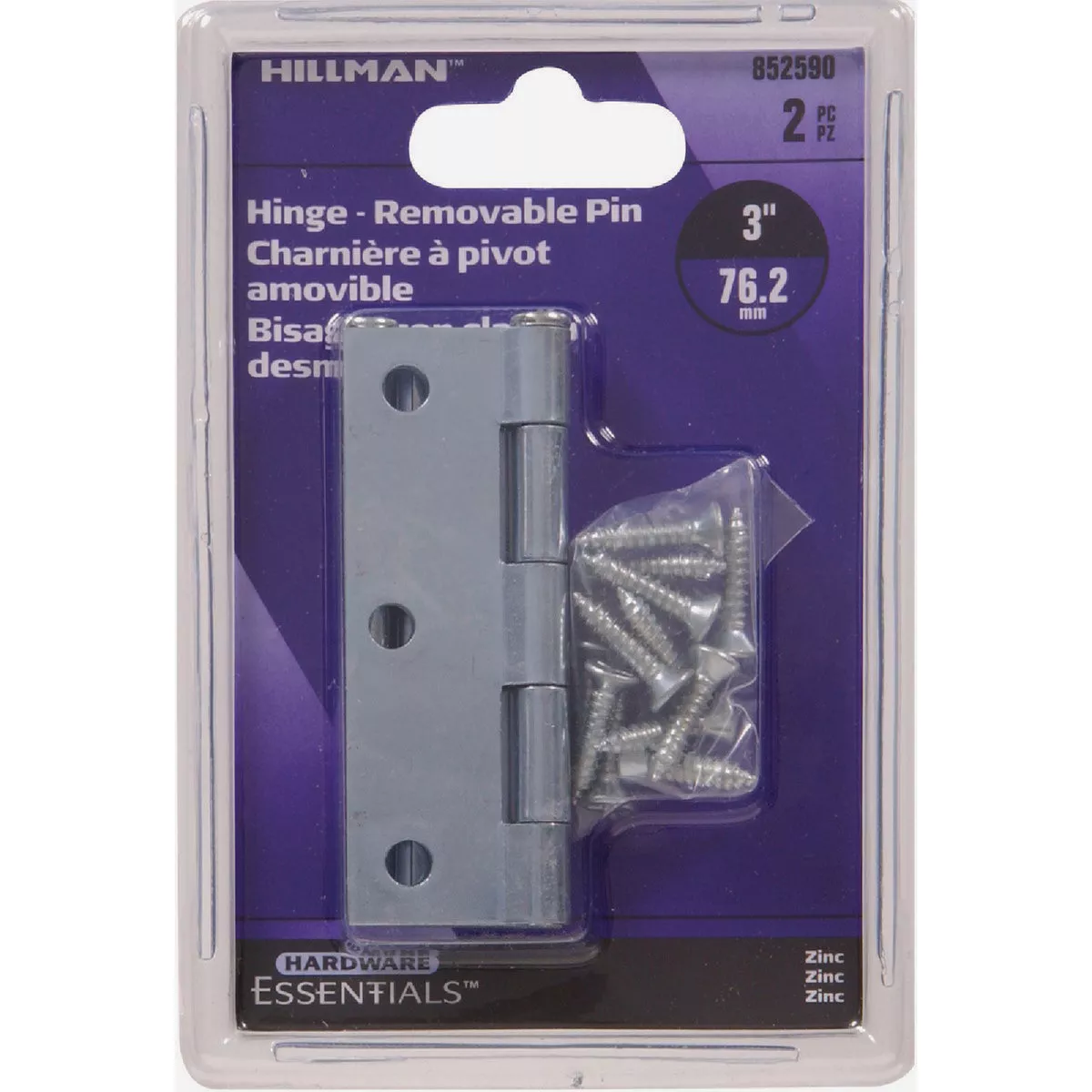 Hardware Essentials 3 In. Zinc Removable Pin Narrow Hinge (2-Pack) - photo 2