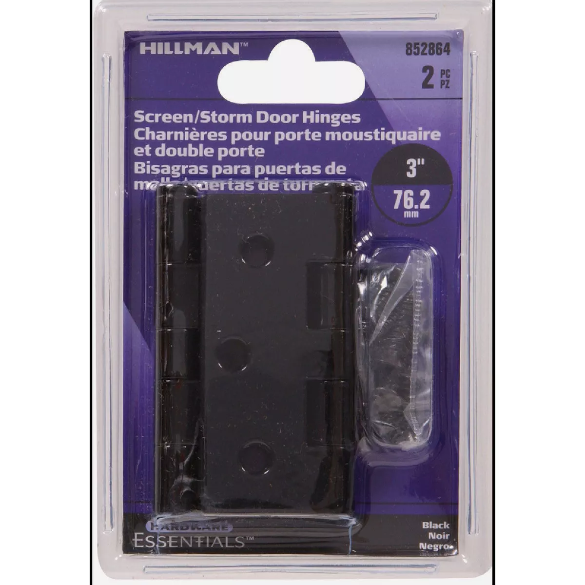 Hardware Essentials Square Corner Storm/Screen Door Hinge Black (3") 2 Pack
