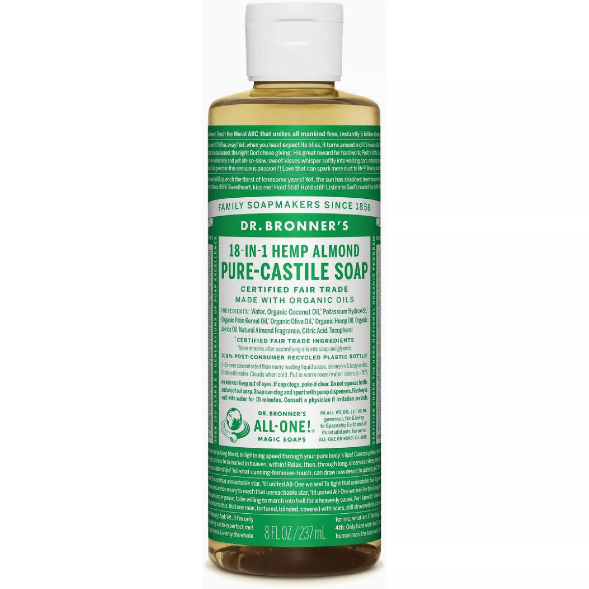Dr. Bronner's 18-in-1 Hemp Almond Pure-Castile Liquid Soap, 16 Oz.