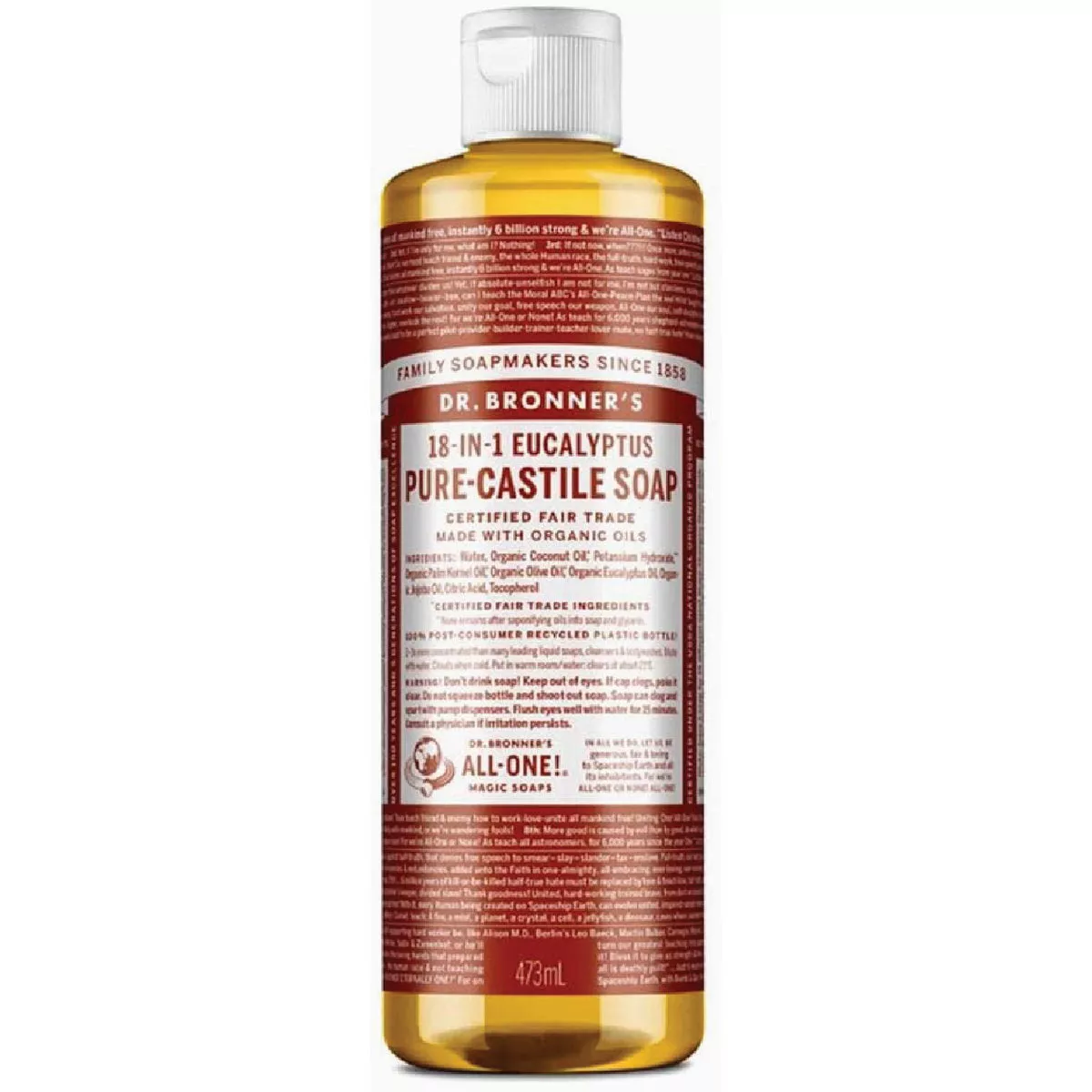 Dr. Bronner's 18-in-1 Hemp Eucalyptus Pure-Castile Liquid Soap, 16 Oz.