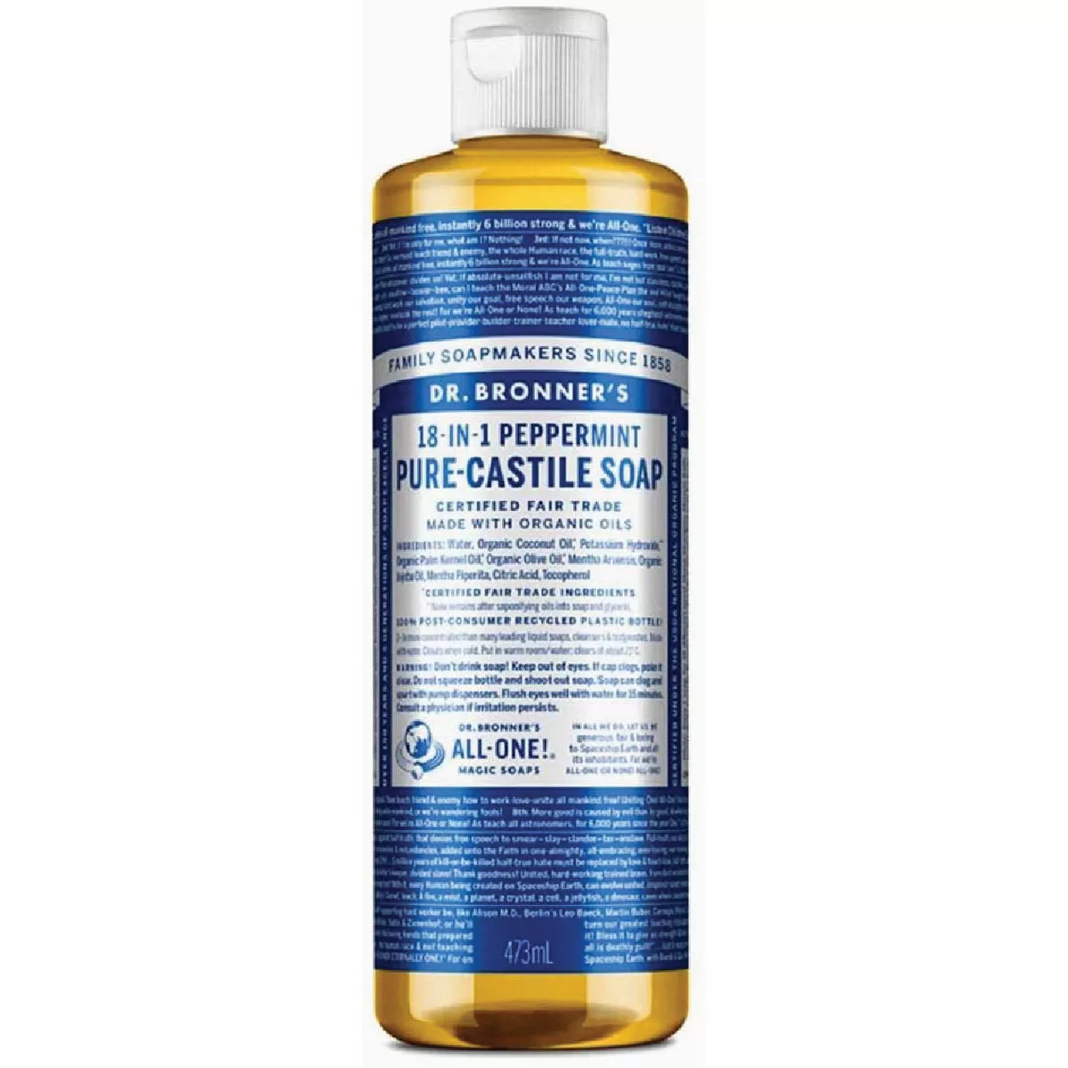 Dr. Bronner's 18-in-1 Hemp Peppermint Pure-Castile Liquid Soap, 16 Oz.