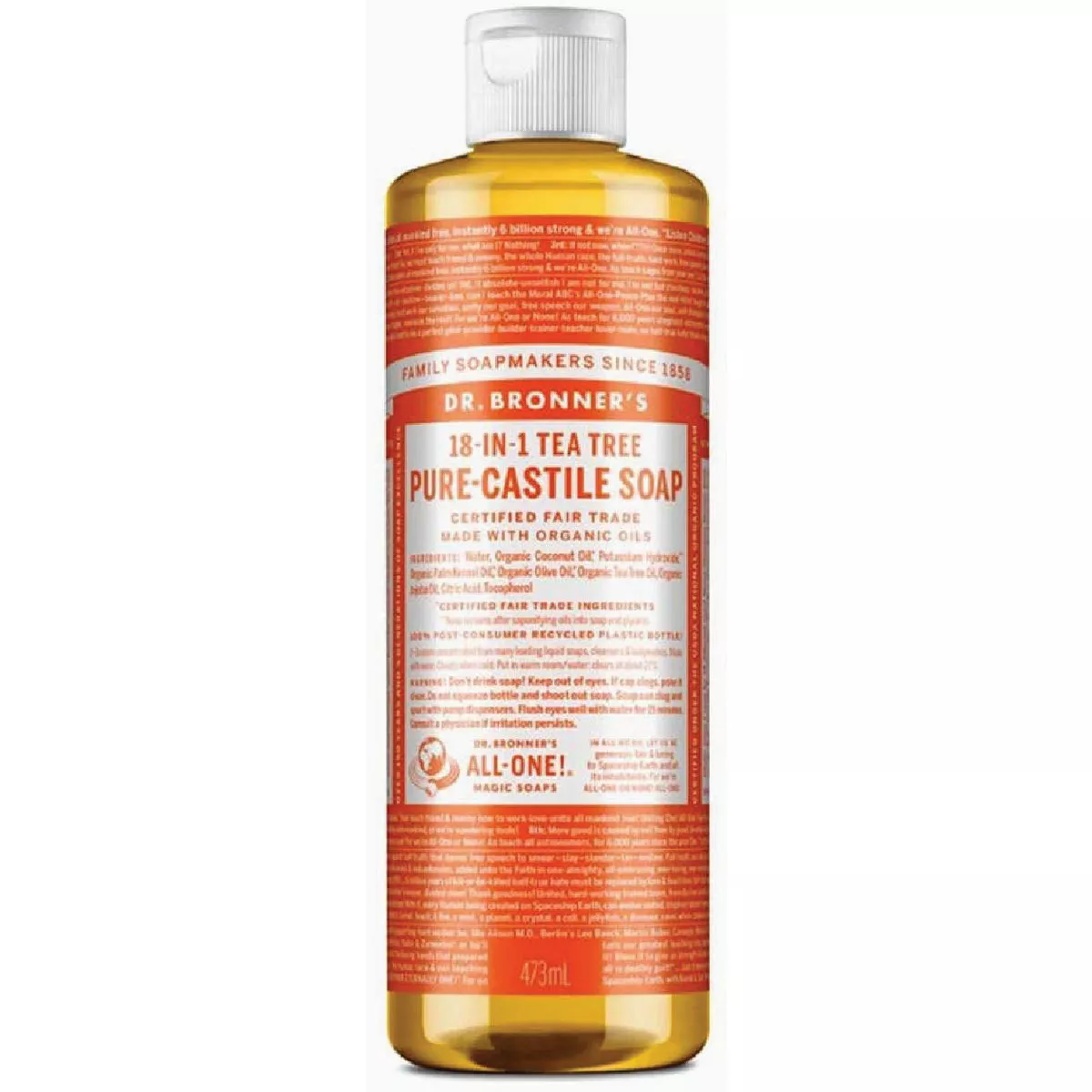 Dr. Bronner's 18-in-1 Hemp Tea Tree Pure-Castile Liquid Soap, 16 Oz.