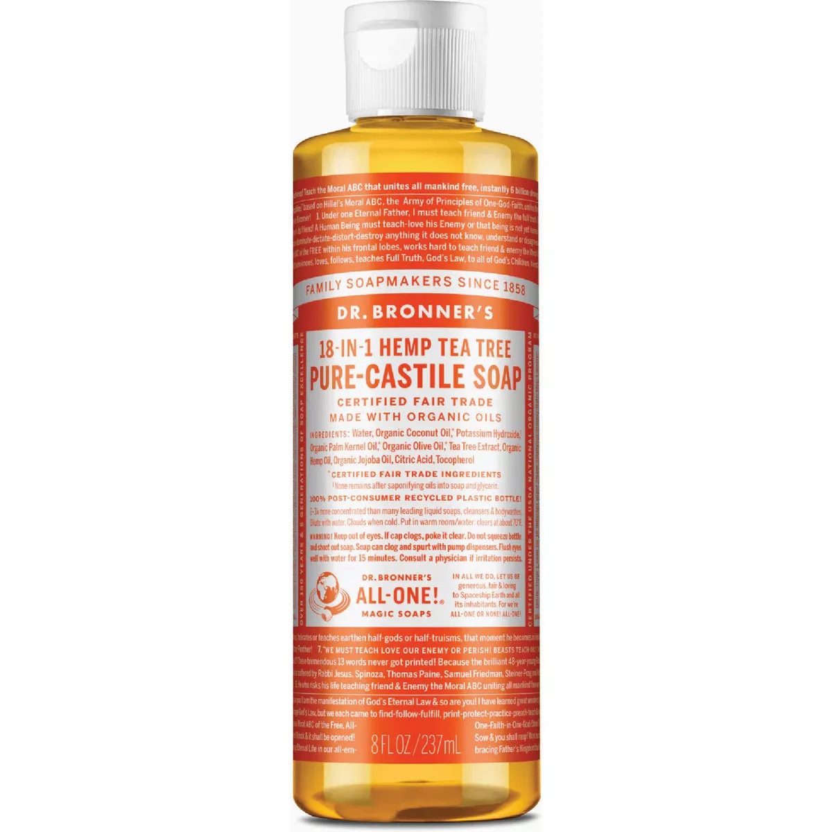 Dr. Bronner's 18-in-1 Hemp Tea Tree Pure-Castile Liquid Soap, 8 Oz.