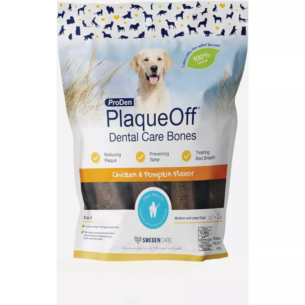 Proden PlaqueOff Chicen & Pumpkin Flavor Dental Bone Dog Treat, 17 Oz.