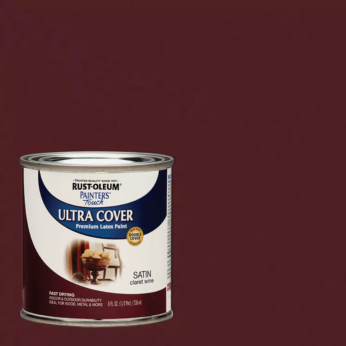 Rust-Oleum Painter's Touch Ultra Cover Premium Latex Paint, Satin Claret Wine, Half Pint