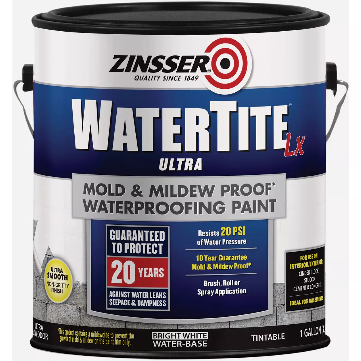 Zinsser WaterTite LX Ultra Bright White Mold and Mildew-Proof Waterproofing Paint, 1 Gal.