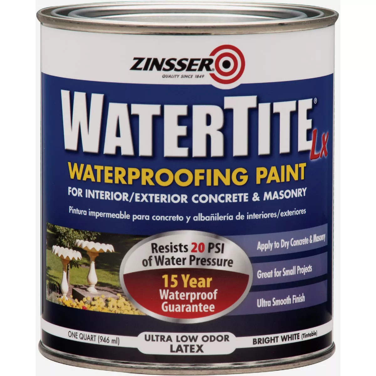 Zinsser WaterTite LX Ultra Bright White Mold and Mildew-Proof Waterproofing Paint, 1 Qt.
