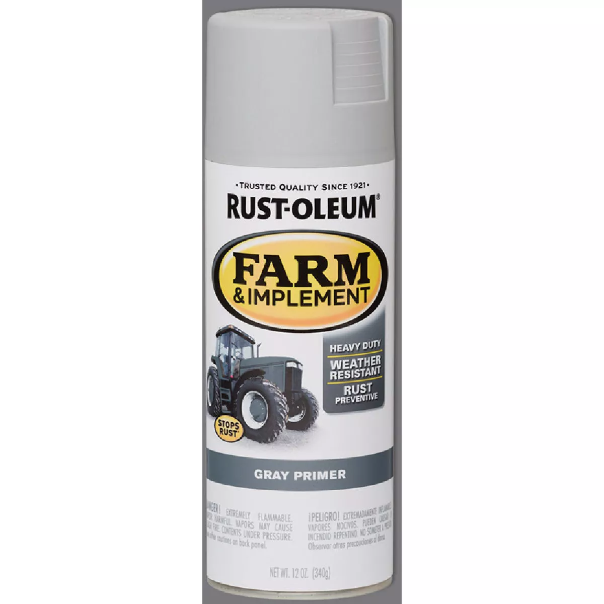 Rust-Oleum Farm & Implement Paint, Flat Gray Primer Spray, 12 Oz.