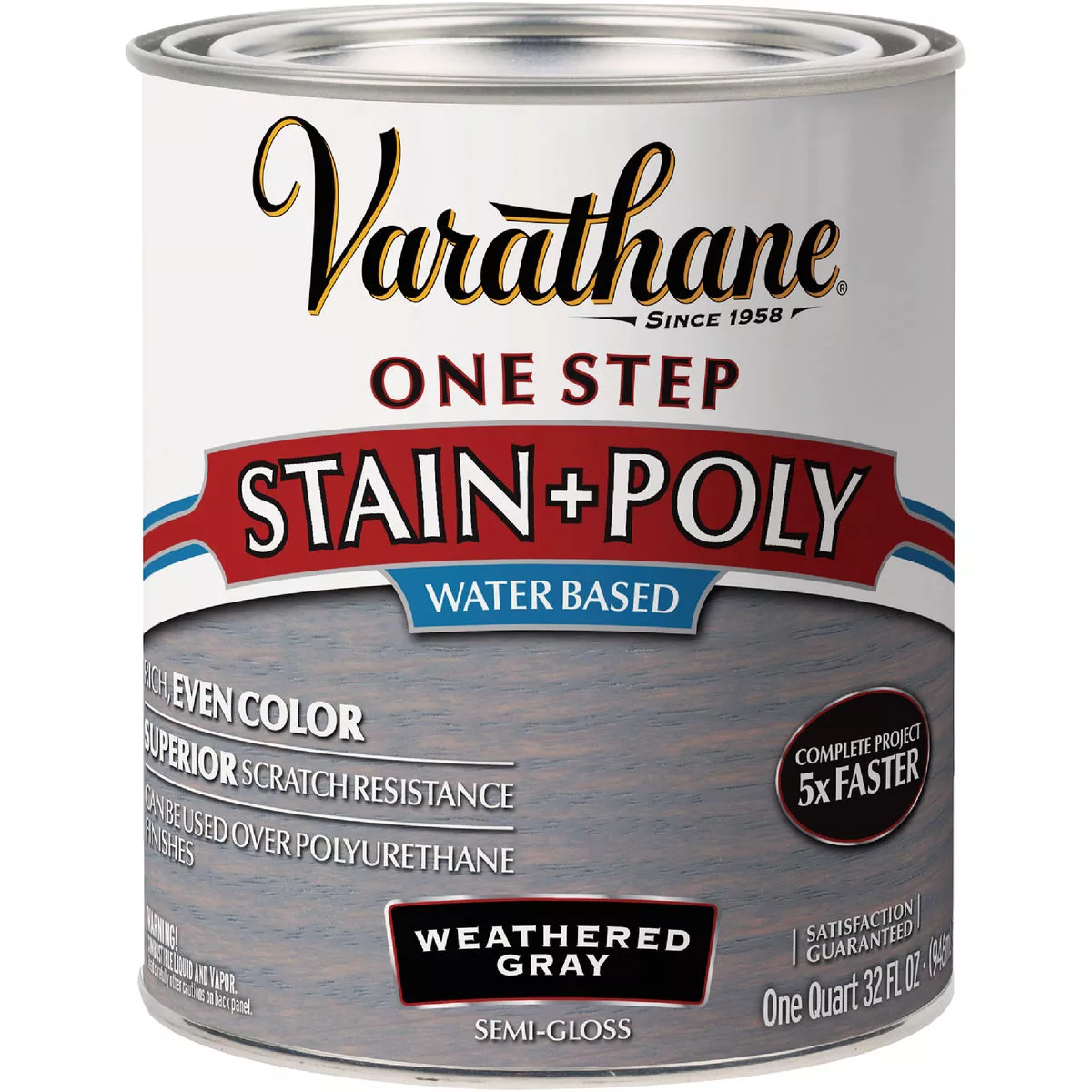 Varathane Semi-Gloss Weathered Gray One Step Water-Based Interior Wood Stain and Polyurethane, 1 Qt.