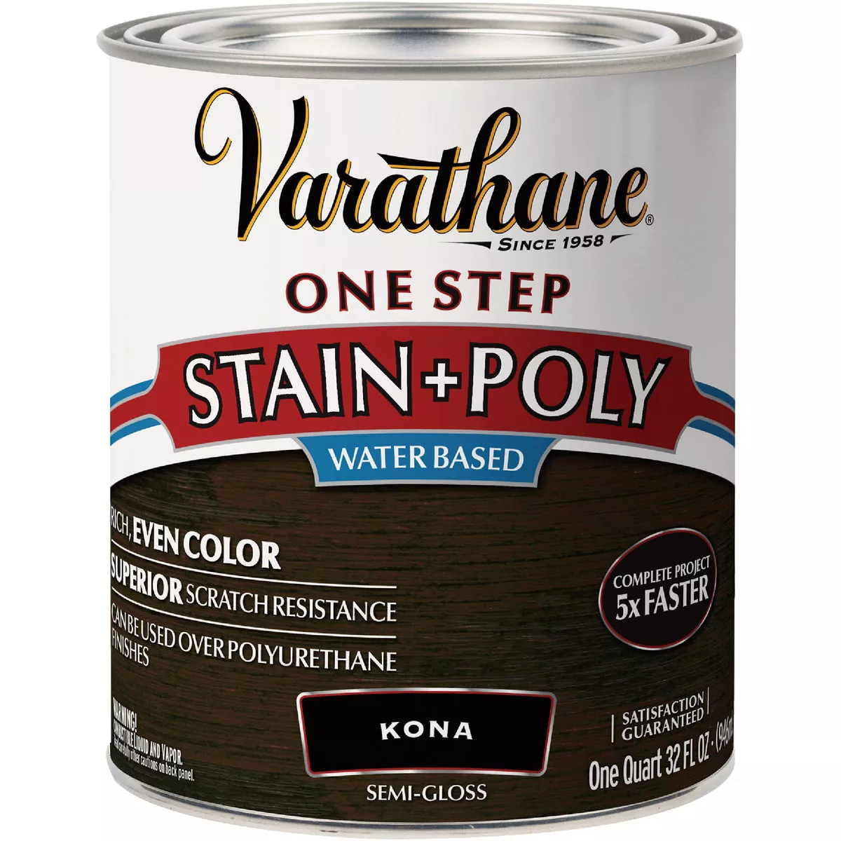 Varathane Semi-Gloss Kona One Step Water-Based Interior Wood Stain and Polyurethane, 1 Qt.-