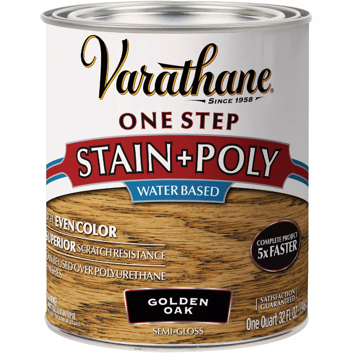 Varathane Semi-Gloss Golden Oak One Step Water-Based Interior Wood Stain and Polyurethane, 1 Qt.