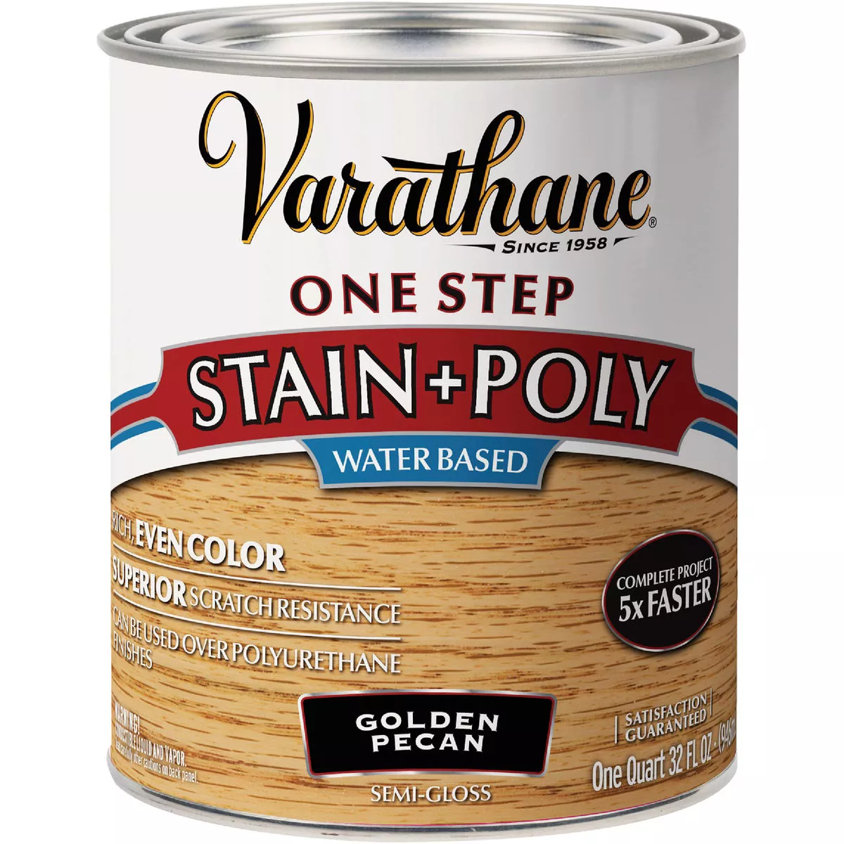 Varathane Semi-Gloss Golden Pecan One Step Water-Based Interior Wood Stain and Polyurethane, 1 Qt.