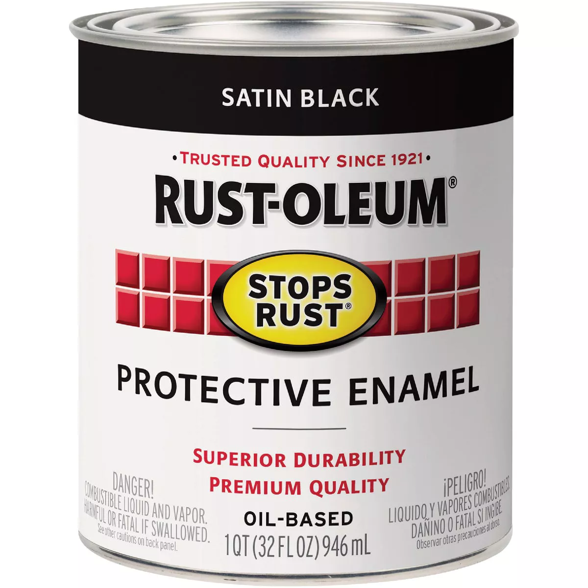 Rust-Oleum Stops Rust Oil Based Satin Protective Rust Control Enamel, Low VOC, Black, 1 Qt.