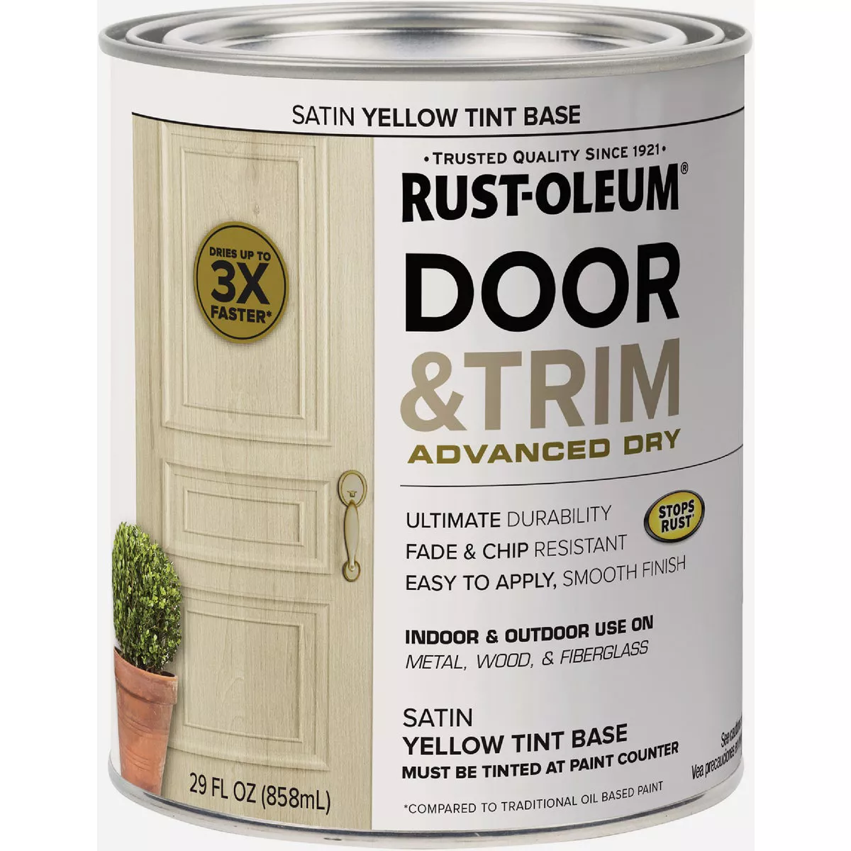 Rust-Oleum Stops Rust 1 Qt. Satin Yellow Tint Base Door and Trim Paint