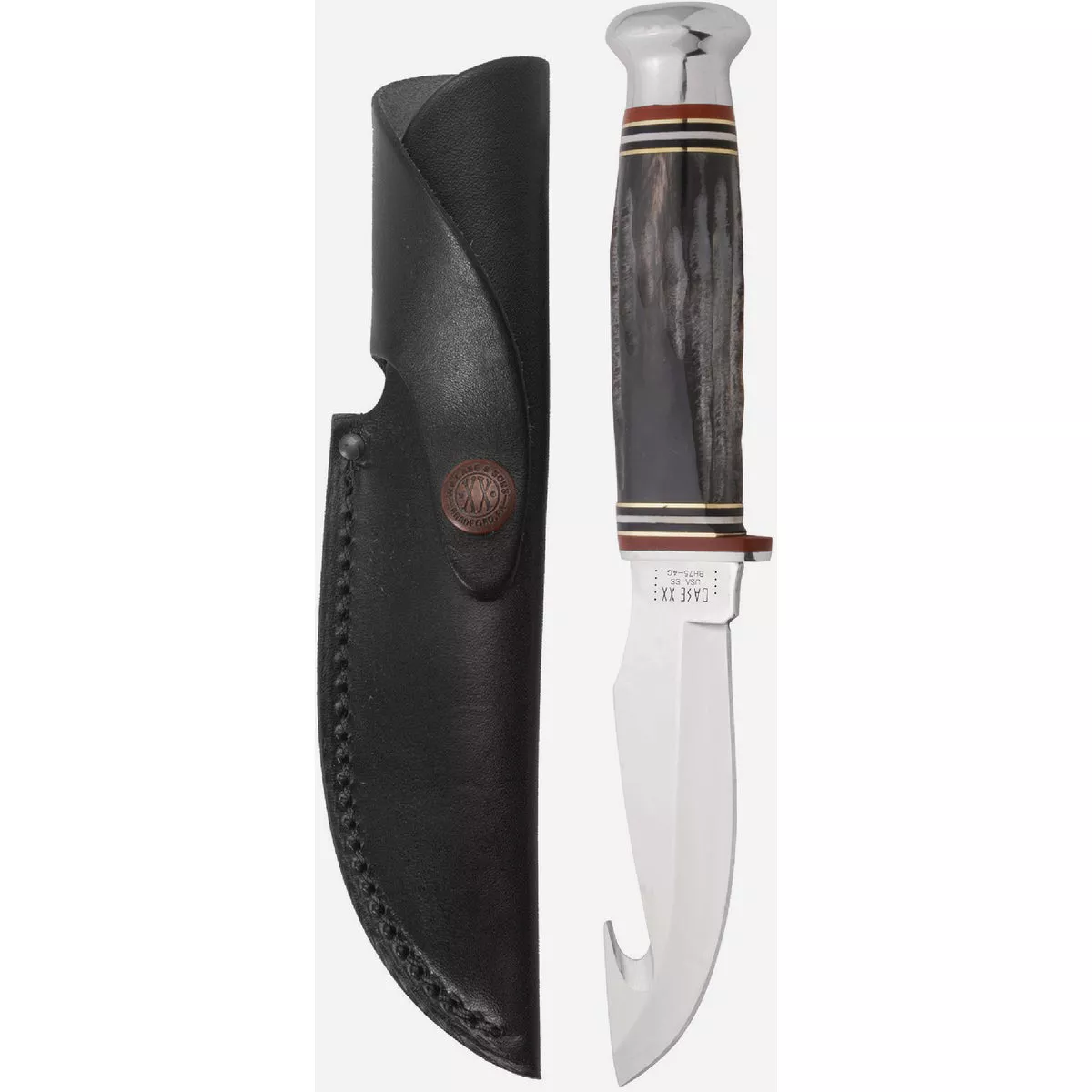 Case 4 In. Buffalo Horn Guthook Hunter Fixed Blade Knife with Leather ...