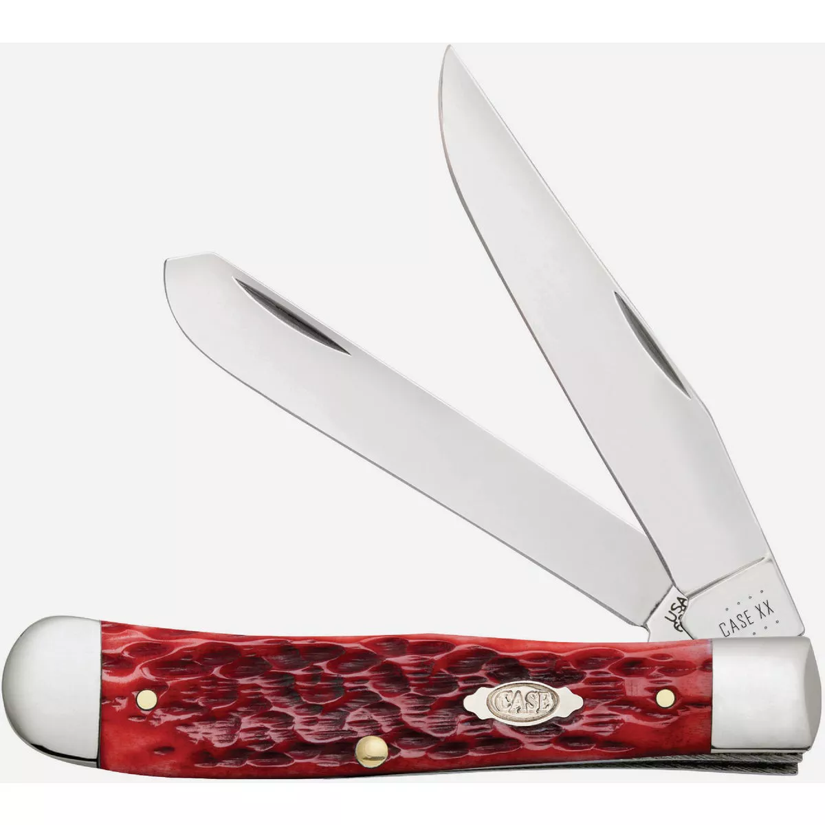 Case 3.25 In. Dark Red Bone Peach Seed Jig Trapper Pocket Knife - photo 2