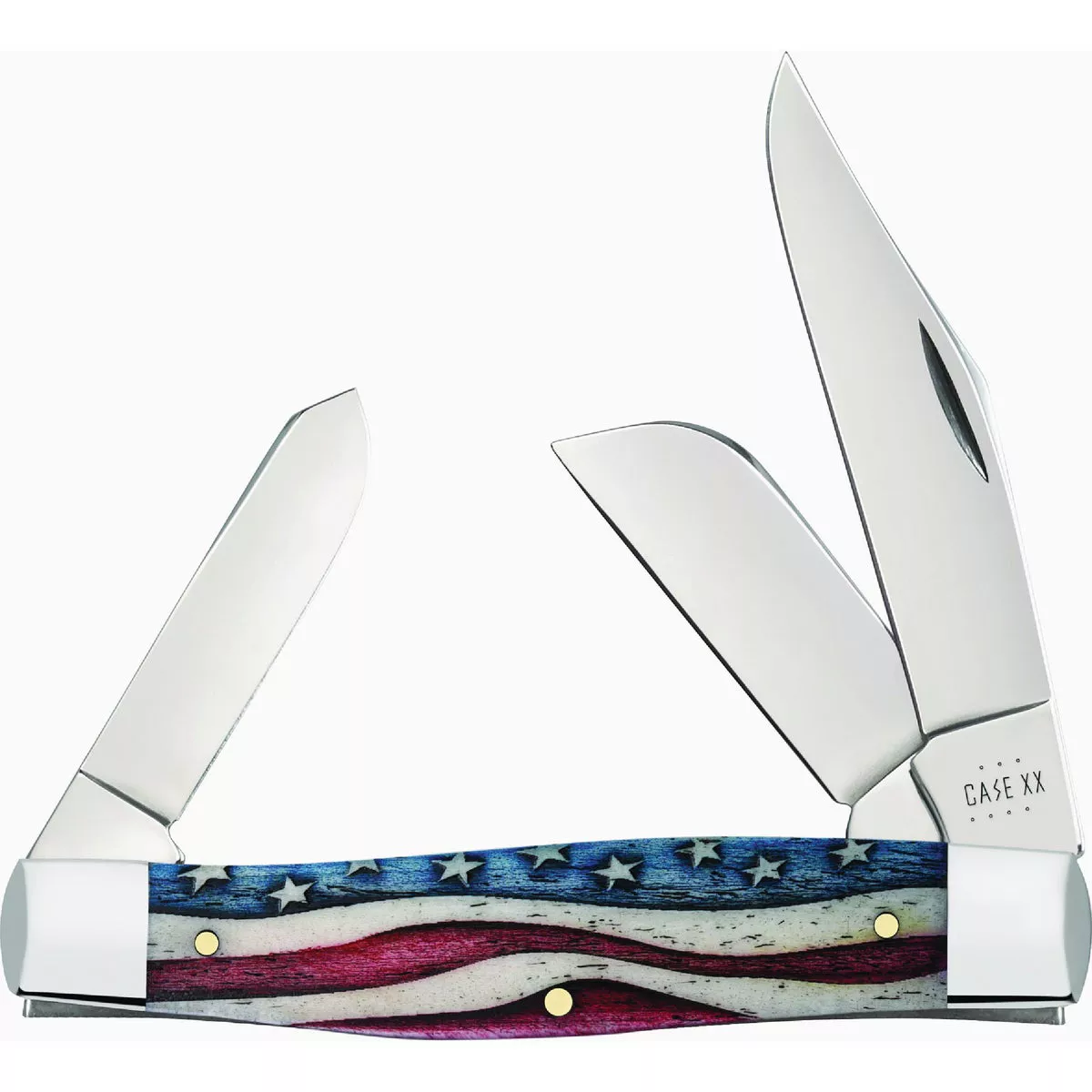 Case Star Spangled Natural Bone Color Wash Large Stockman Pocket Knife