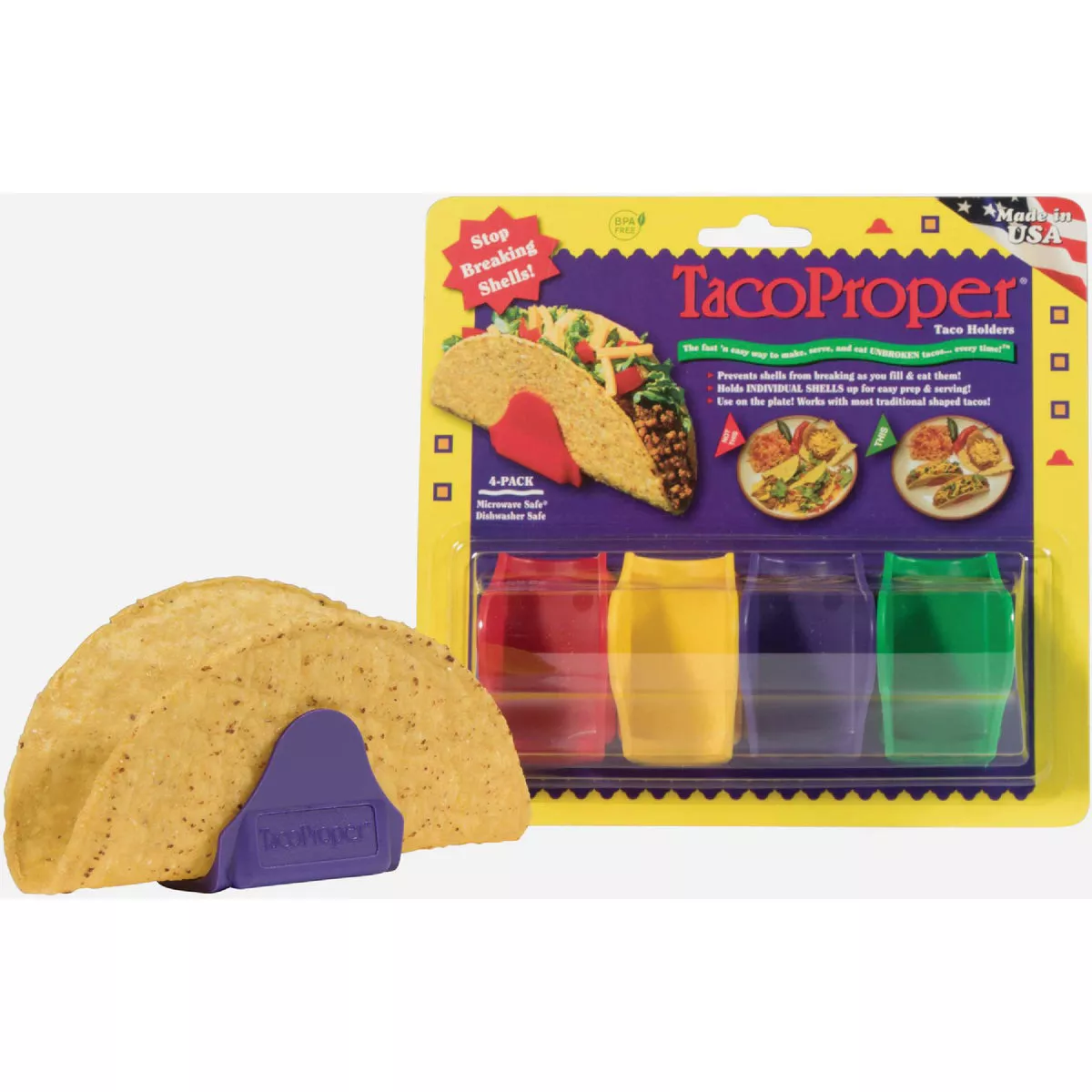 TacoProper Plastic Taco Holder Serving Tray Set (4-Piece)